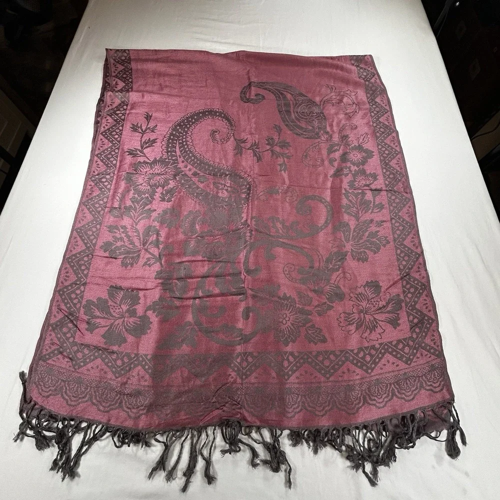 Pashmina Paisley Shawl Wrap Fringe 72 x 27 Women's Pink Black Boho